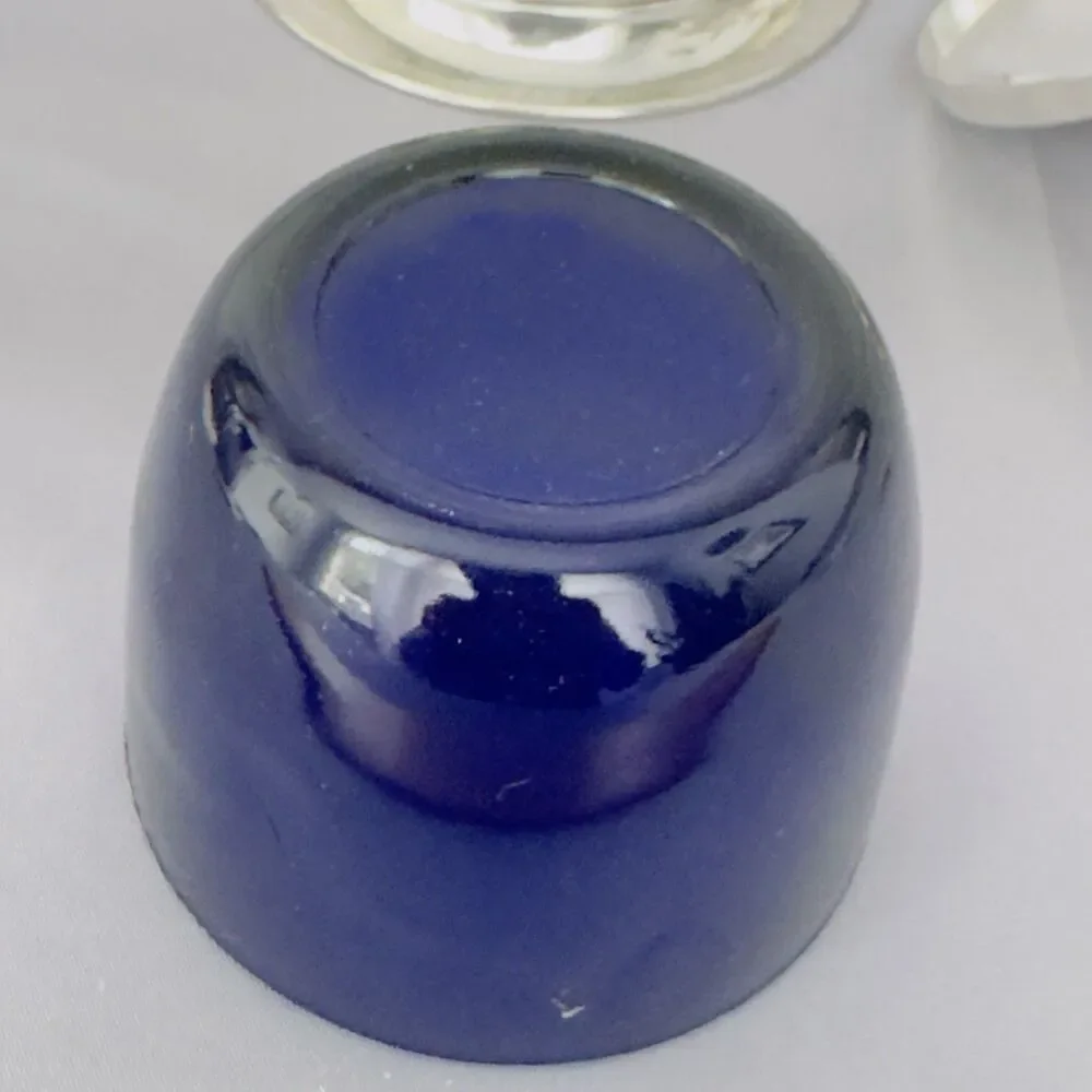 England Silver Plated Condiment Jar Lid Cobalt Blue Glass Insert & Spoon Reticul